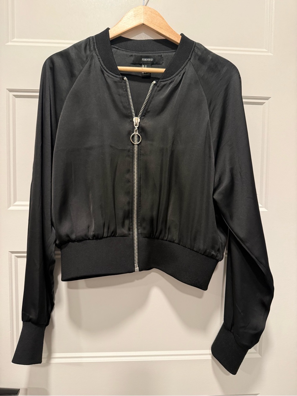 Forever 21 Black Satin-Look Bomber Jacket